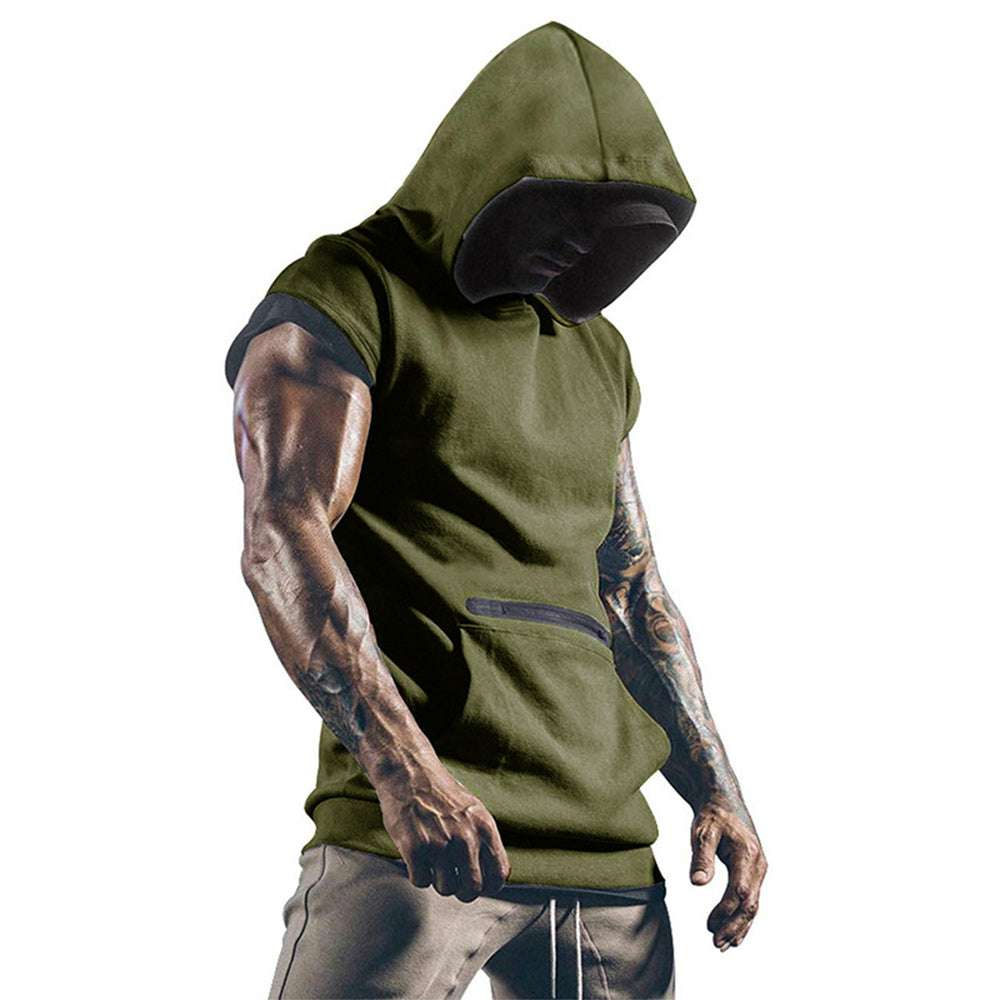Men's Sleeveless Sports Vest Outdoor Fitness Solid Color Hoodie