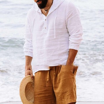 Spring Summer Men's Casual Loose Linen Hoodie