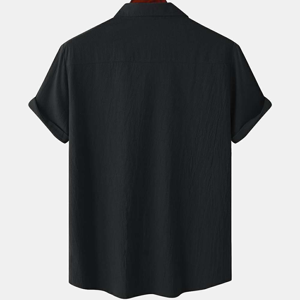 Solid color double pocket linen short sleeve shirt for men Solid color double pocket linen short sleeve shirt for men