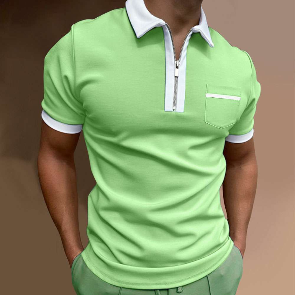 Fashion men's color block zip collar short sleeve polo shirt P1132 Fashion men's color block zip collar short sleeve polo shirt P1132