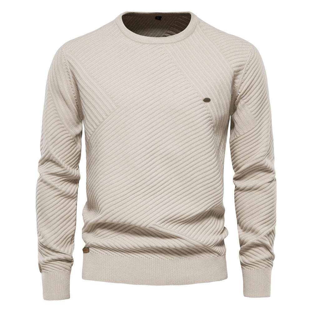 Autumn and winter new men's solid color striped pullover sweater