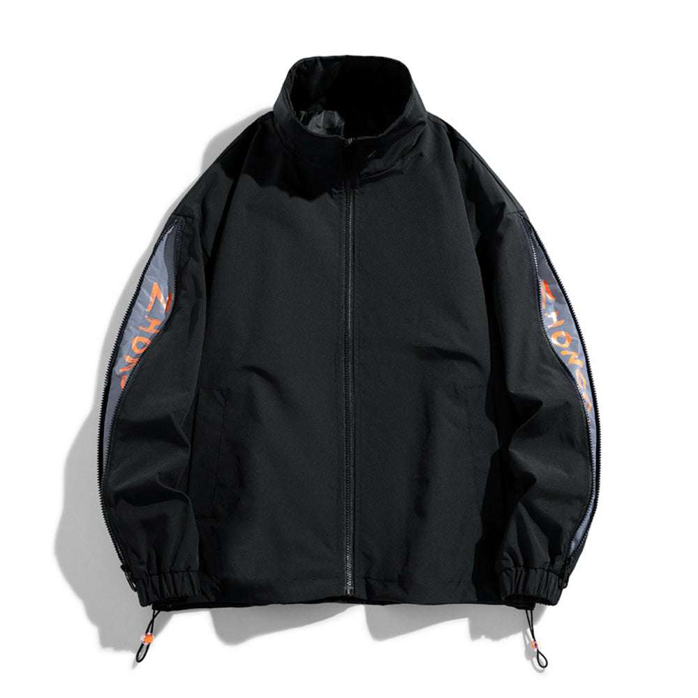 Men's New Casual Drawstring Zip Stand Collar Jacket