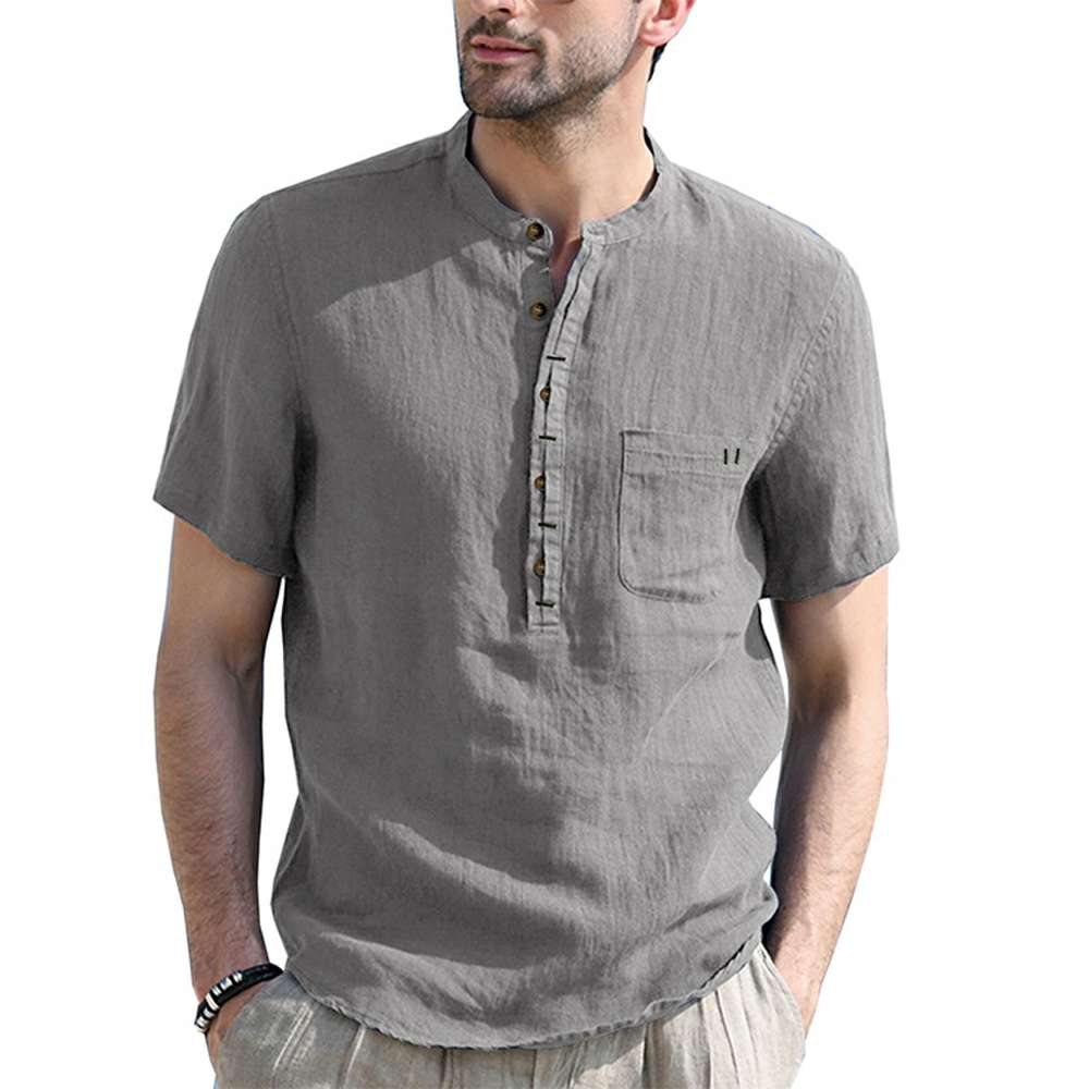 Solid Color Henley Collar Short Sleeve Shirt Solid Color Henley Collar Short Sleeve Shirt