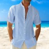 Men's New Casual Cotton Linen Stand Collar Short Sleeve Shirt P1068 Men's New Casual Cotton Linen Stand Collar Short Sleeve Shirt P1068