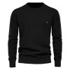 Autumn and winter new men's solid color striped pullover sweater