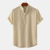 Cotton Linen Stand Collar Casual Short Sleeve Shirt Beach T-Shirt Cotton Linen Stand Collar Casual Short Sleeve Shirt Beach T-Shirt