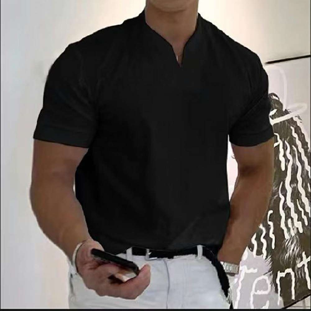 Men's Solid Color V-Neck Slim Fit Short Sleeve