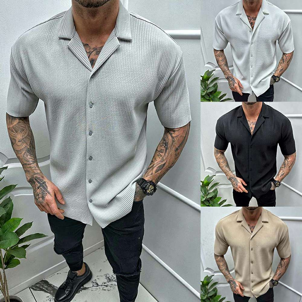 New solid color short-sleeved shirt men's casual cardigan