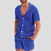 Summer new men's hollow icy breathable casual thin short-sleeved shorts suit Summer new men's hollow icy breathable casual thin short-sleeved shorts suit