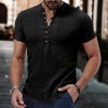 Summer Men's Breathable Linen V-Neck Button Short Sleeve Shirt Summer Men's Breathable Linen V-Neck Button Short Sleeve Shirt