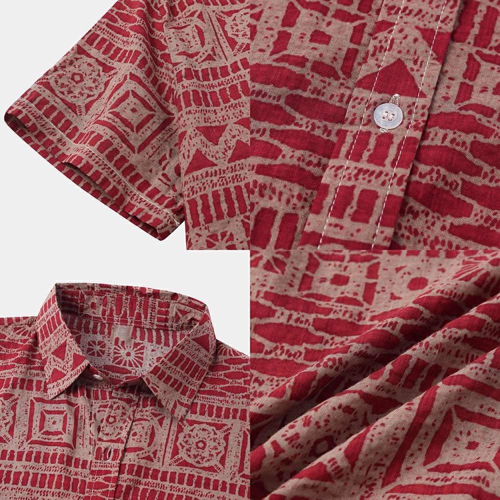 Men's Ethnic Short Sleeve Hawaiian Floral Shirt