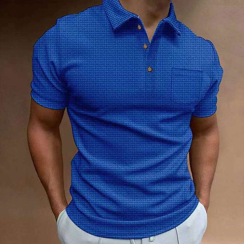New waffle men's polo shirt short sleeve button down T-shirt top P1114