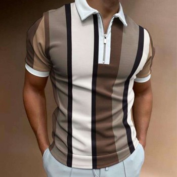 Short sleeve striped zip summer polo for men P1124