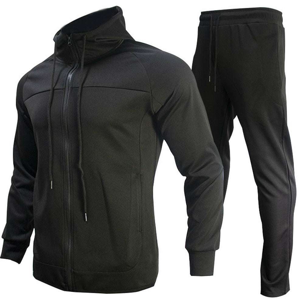 Men's casual color contrast sports two-piece set