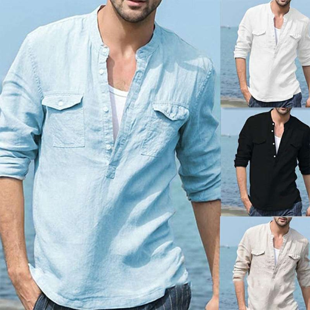 Men's Cotton Linen Casual Long Sleeve Shirt Pocket Loose Shirt Men's Cotton Linen Casual Long Sleeve Shirt Pocket Loose Shirt