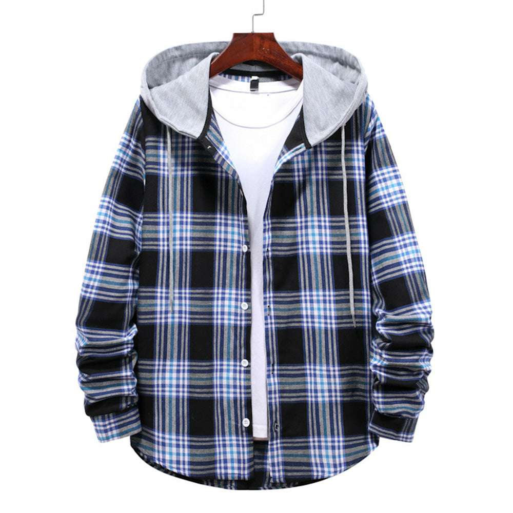 Men's Plaid Hooded Long Sleeve Shirt Jacket P1222 Men's Plaid Hooded Long Sleeve Shirt Jacket P1222