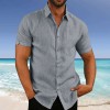 Men's New Solid Color Lapel Button Short Sleeve Shirt