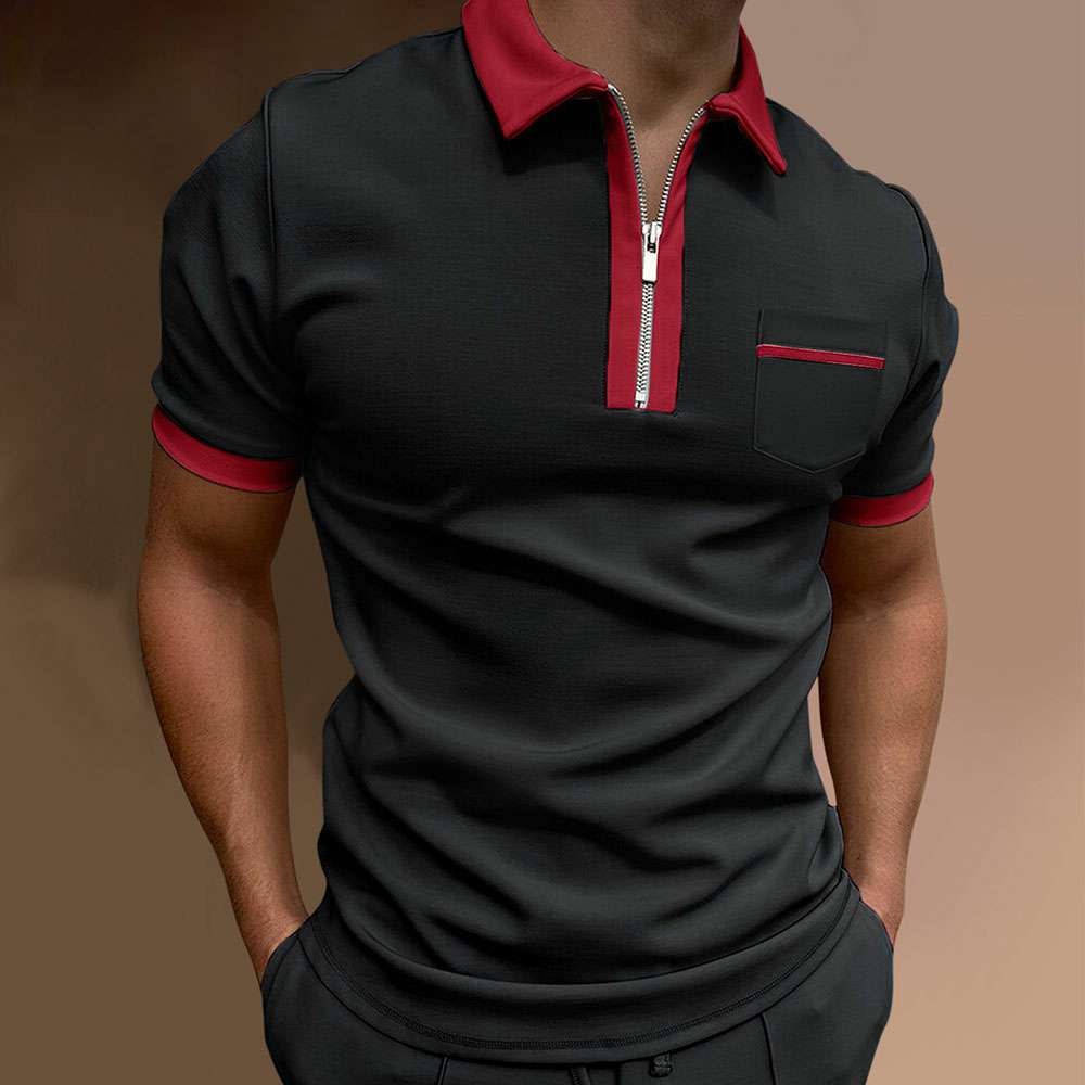 Fashion men's color block zip collar short sleeve polo shirt P1132 Fashion men's color block zip collar short sleeve polo shirt P1132