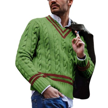 Autumn/Winter Men's V-Neck Striped Colorblock Sweater