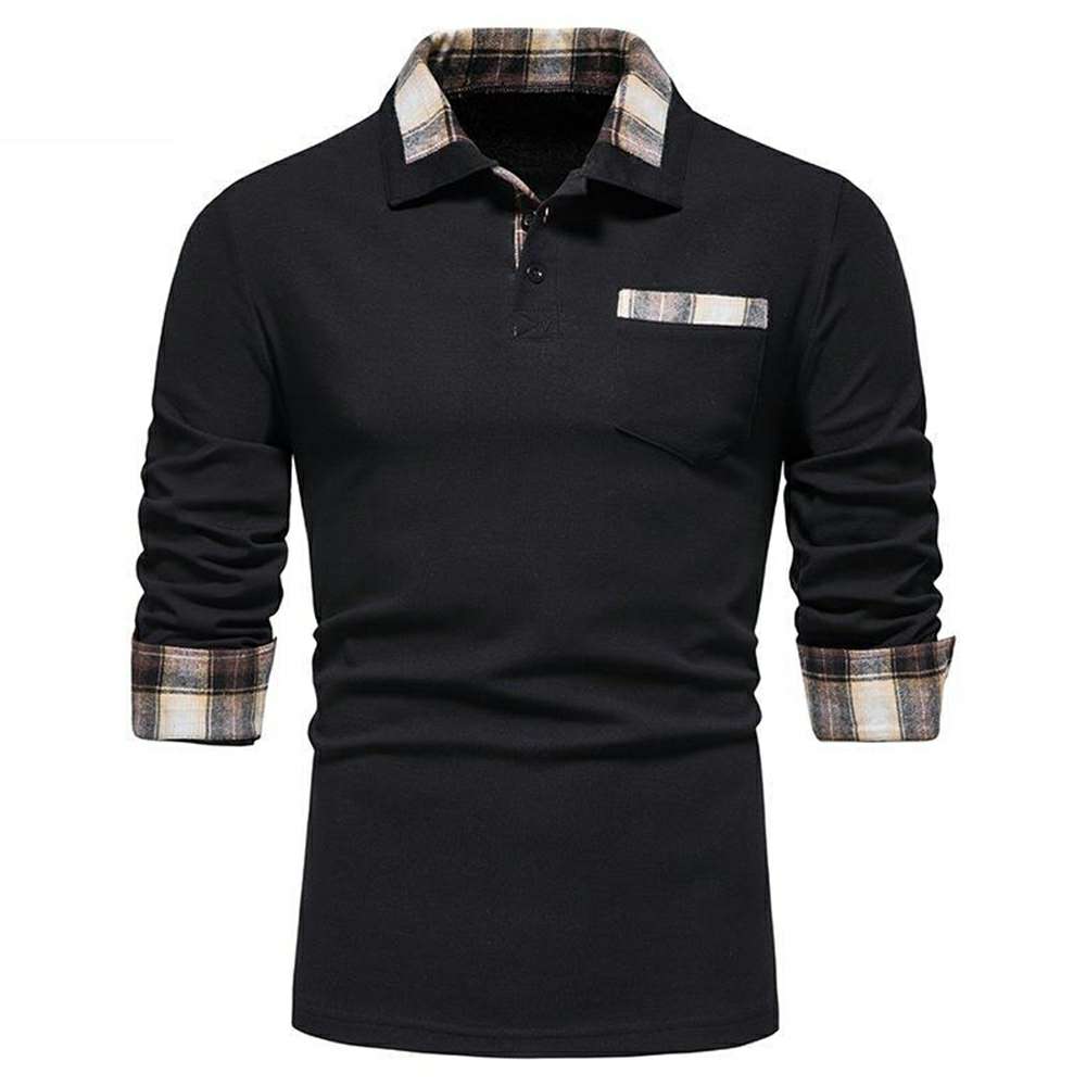 New Men's Plaid Long Sleeve Color Matching Polo Shirt New Men's Plaid Long Sleeve Color Matching Polo Shirt