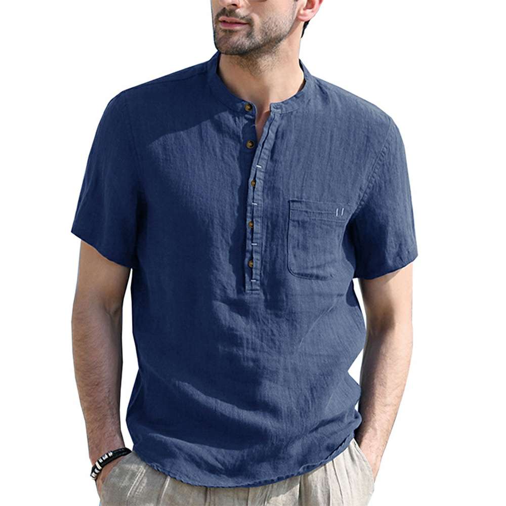 Solid Color Henley Collar Short Sleeve Shirt Solid Color Henley Collar Short Sleeve Shirt