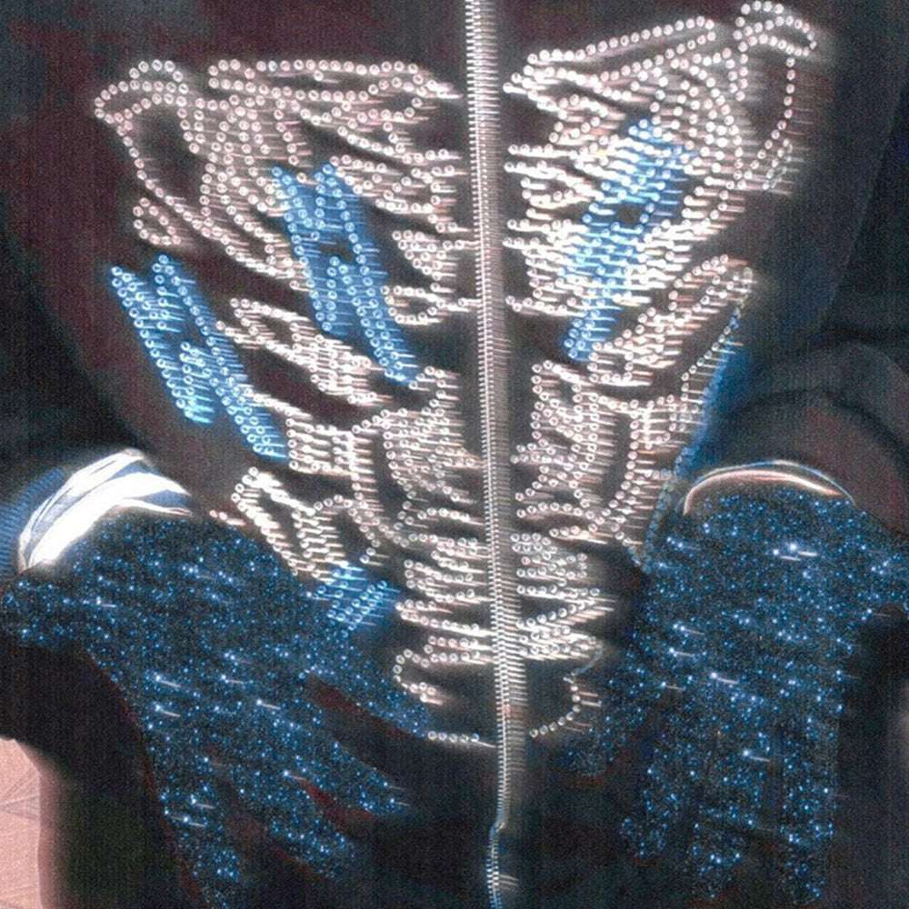 Rhinestone Skull Zip-Up Oversized Coat P1212