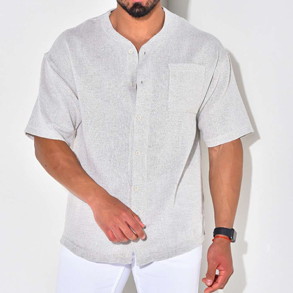 Summer new men's cotton linen short-sleeved button cardigan Summer new men's cotton linen short-sleeved button cardigan