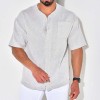 Summer new men's cotton linen short-sleeved button cardigan Summer new men's cotton linen short-sleeved button cardigan