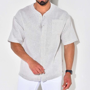 Summer new men's cotton linen short-sleeved button cardigan