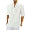 Cotton Linen Stand Collar Button Short Sleeve Shirt P1050 Cotton Linen Stand Collar Button Short Sleeve Shirt P1050