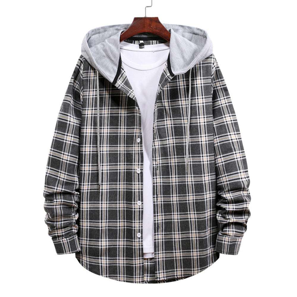Men's Plaid Hooded Long Sleeve Shirt Jacket P1222 Men's Plaid Hooded Long Sleeve Shirt Jacket P1222