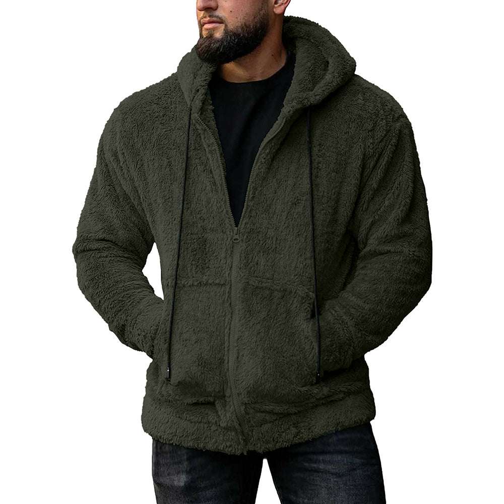 Men's plush cardigan hooded jacket
