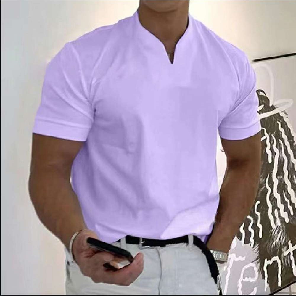 Men's Solid Color V-Neck Slim Fit Short Sleeve