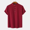 Cotton Linen Stand Collar Casual Short Sleeve Shirt Beach T-Shirt Cotton Linen Stand Collar Casual Short Sleeve Shirt Beach T-Shirt