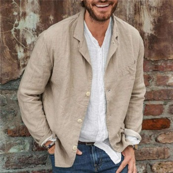 Men's loose simple cotton and linen suit jacket
