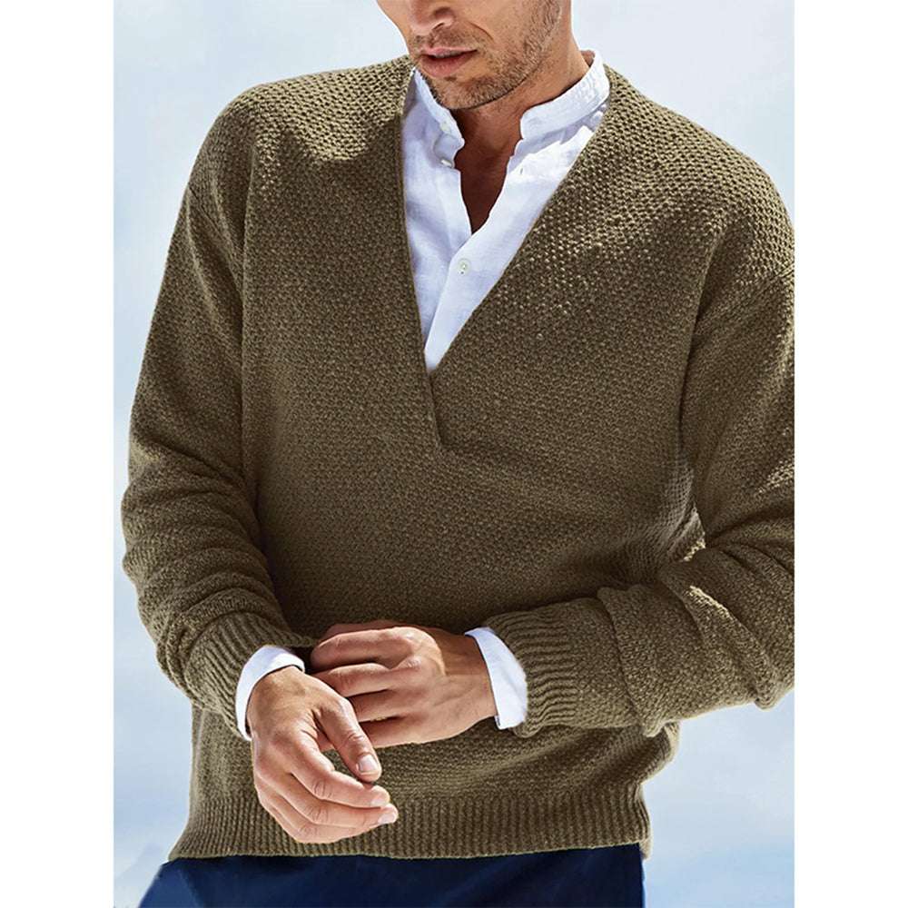 Men's V-neck solid color slim-fit pullover sweater Men's V-neck solid color slim-fit pullover sweater