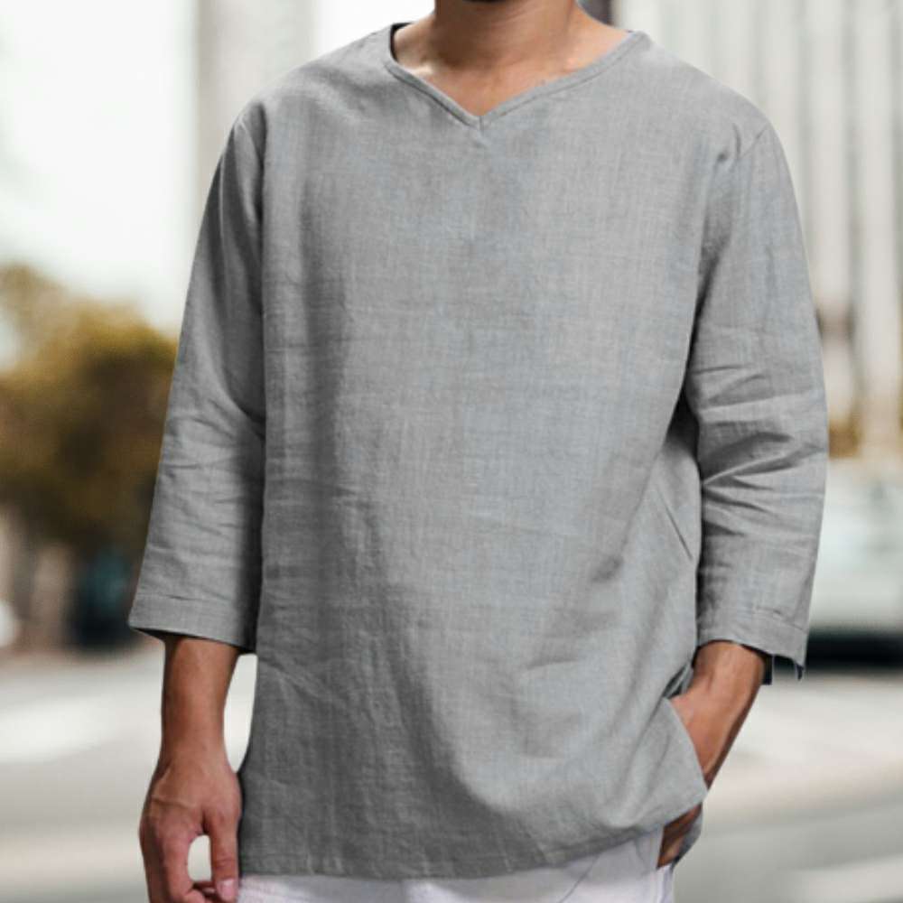 Men's new cotton and linen V-neck long-sleeved loose shirt Men's new cotton and linen V-neck long-sleeved loose shirt