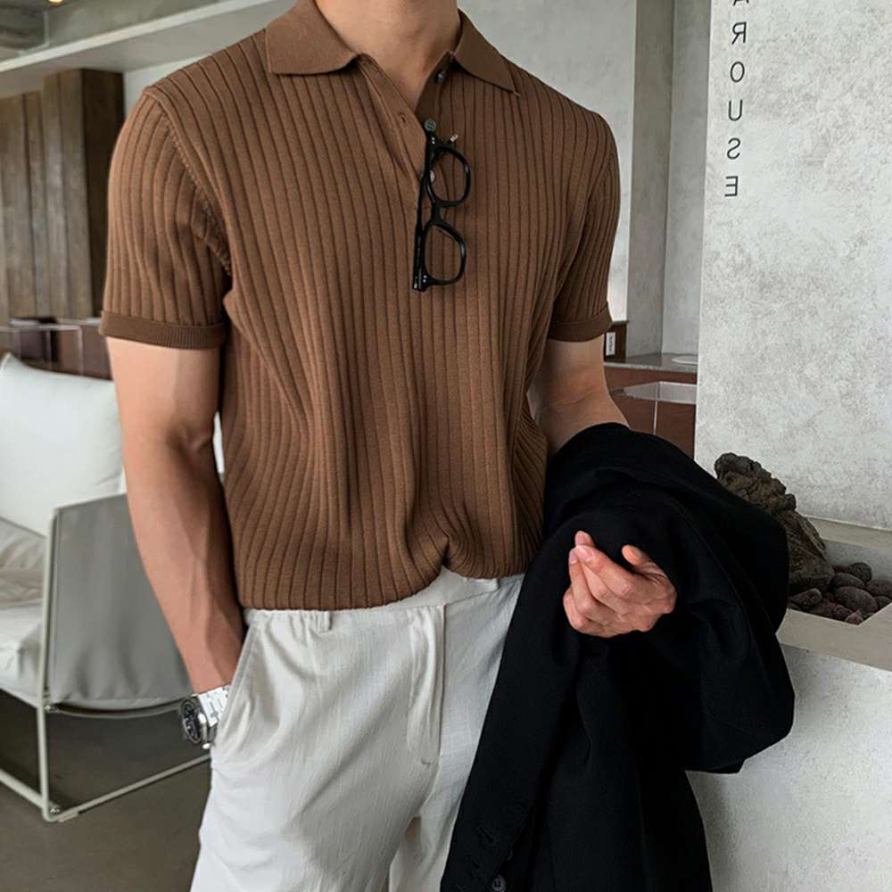 Summer new men's thin section solid color knitted POLO shirt with short sleeves P1107 Summer new men's thin section solid color knitted POLO shirt with short sleeves P1107
