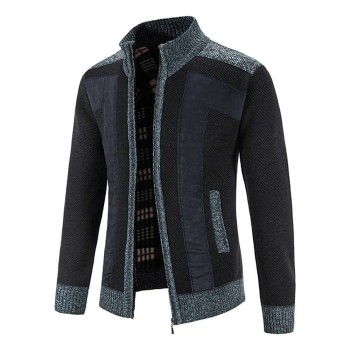 Men's Warm Fashion Stitched Fleece Knitted Cardigan P1180