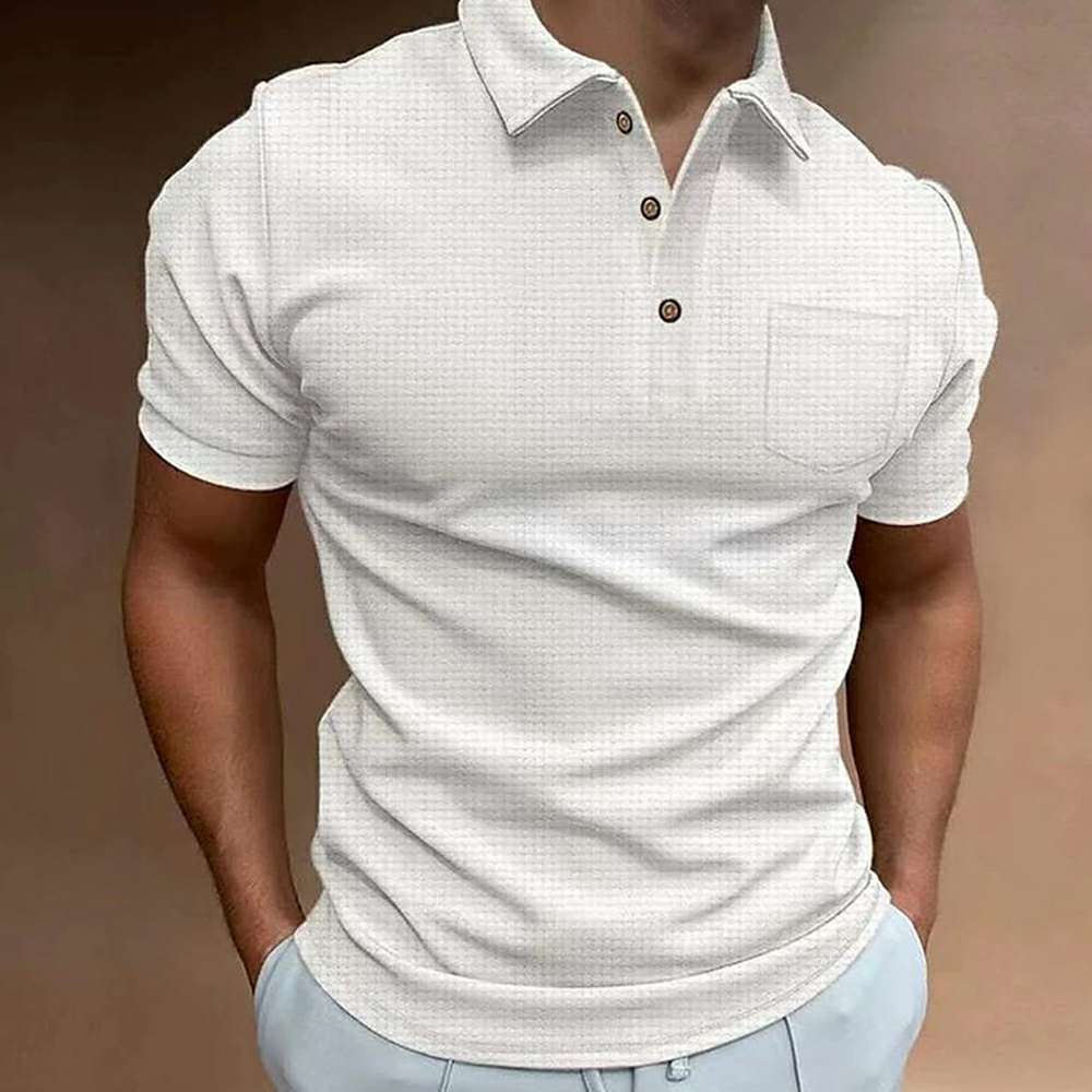 New waffle men's polo shirt short sleeve button down T-shirt top P1114