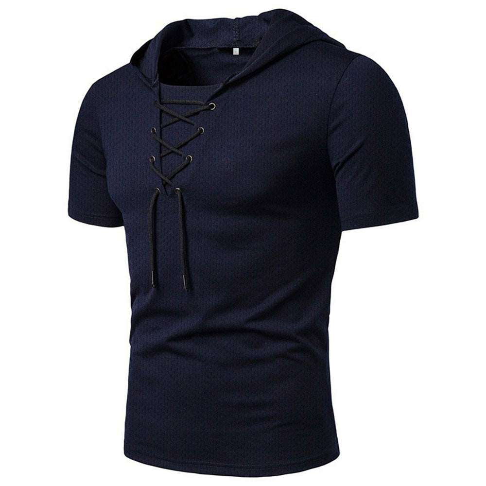 Lace-up short-sleeved hooded T-shirt P1055 Lace-up short-sleeved hooded T-shirt P1055
