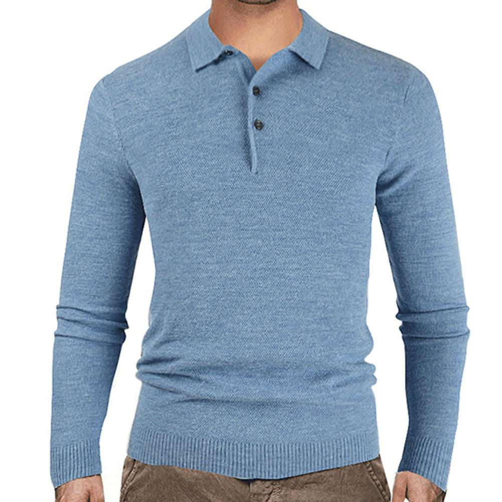 Men's Button Lapel Solid Color Slim Knitted Base Layer Shirt P1134 Men's Button Lapel Solid Color Slim Knitted Base Layer Shirt P1134