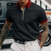 Men's Solid Color Zipper Lapel Polo T-Shirt