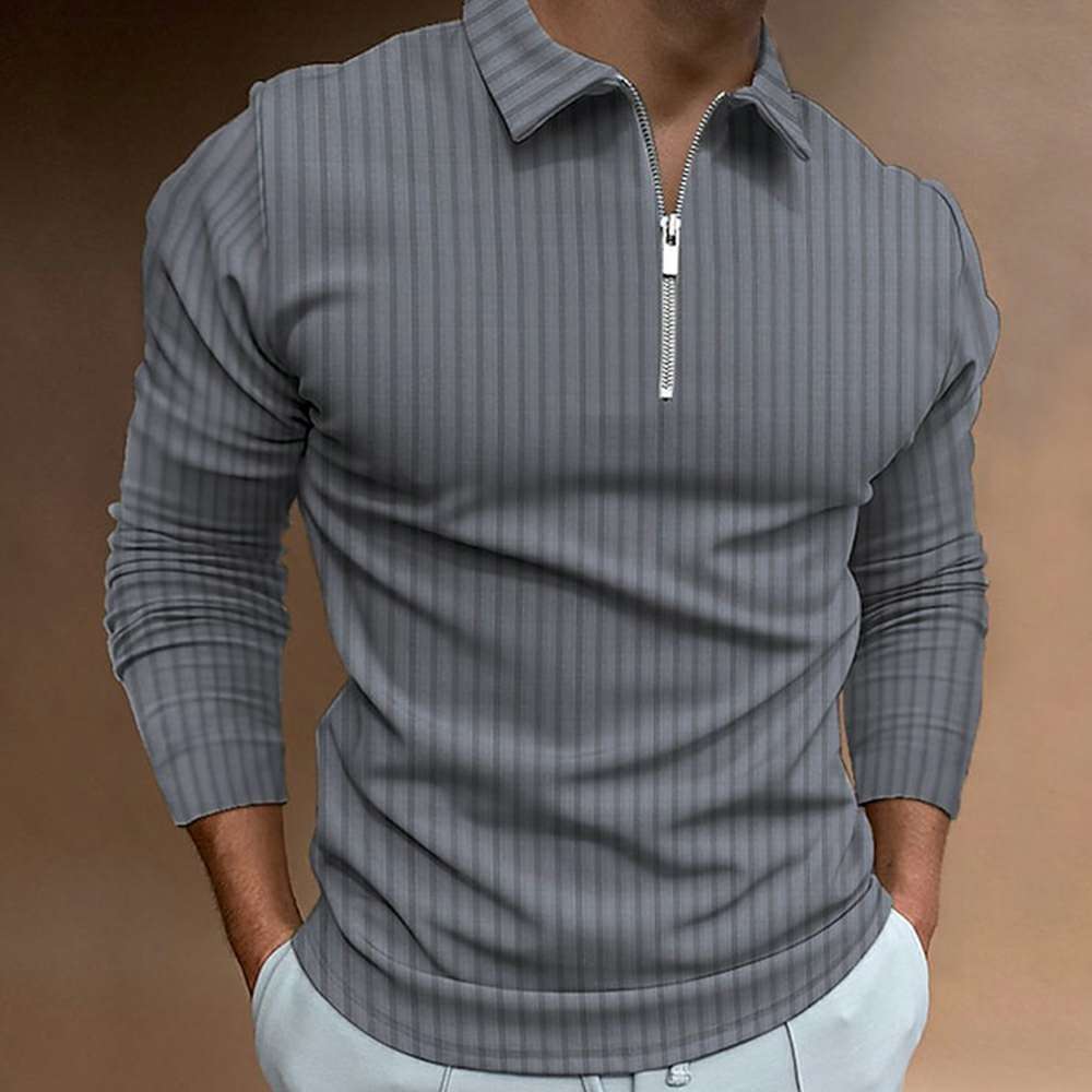 Spring men's half zip striped polo long sleeves P1117 Spring men's half zip striped polo long sleeves P1117