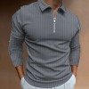 Spring men's half zip striped polo long sleeves P1117 Spring men's half zip striped polo long sleeves P1117