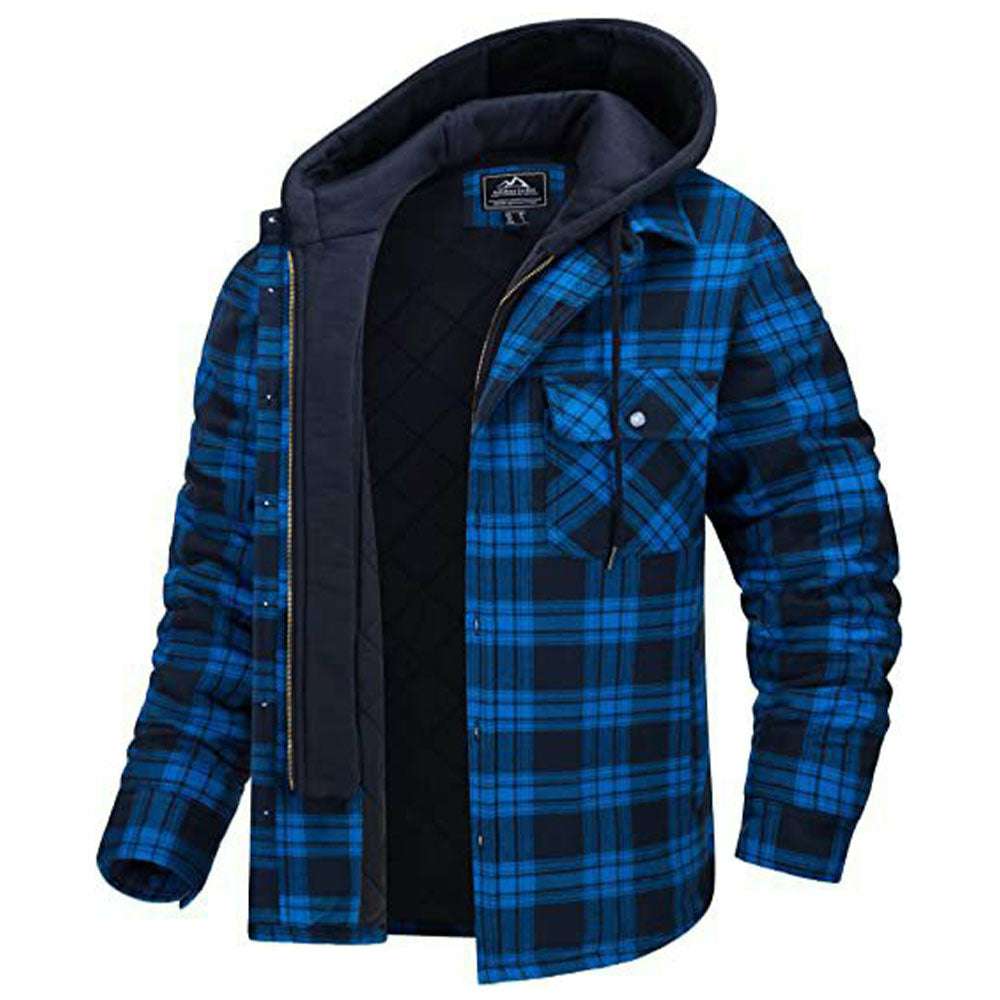Long Sleeve Hooded Plaid Thick Warm Loose Jacket P1151