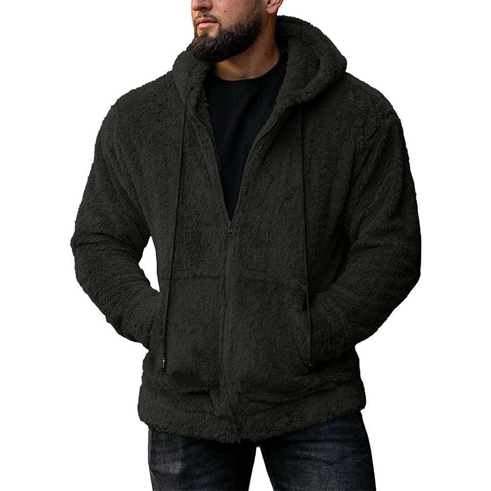 Men's plush cardigan hooded jacket