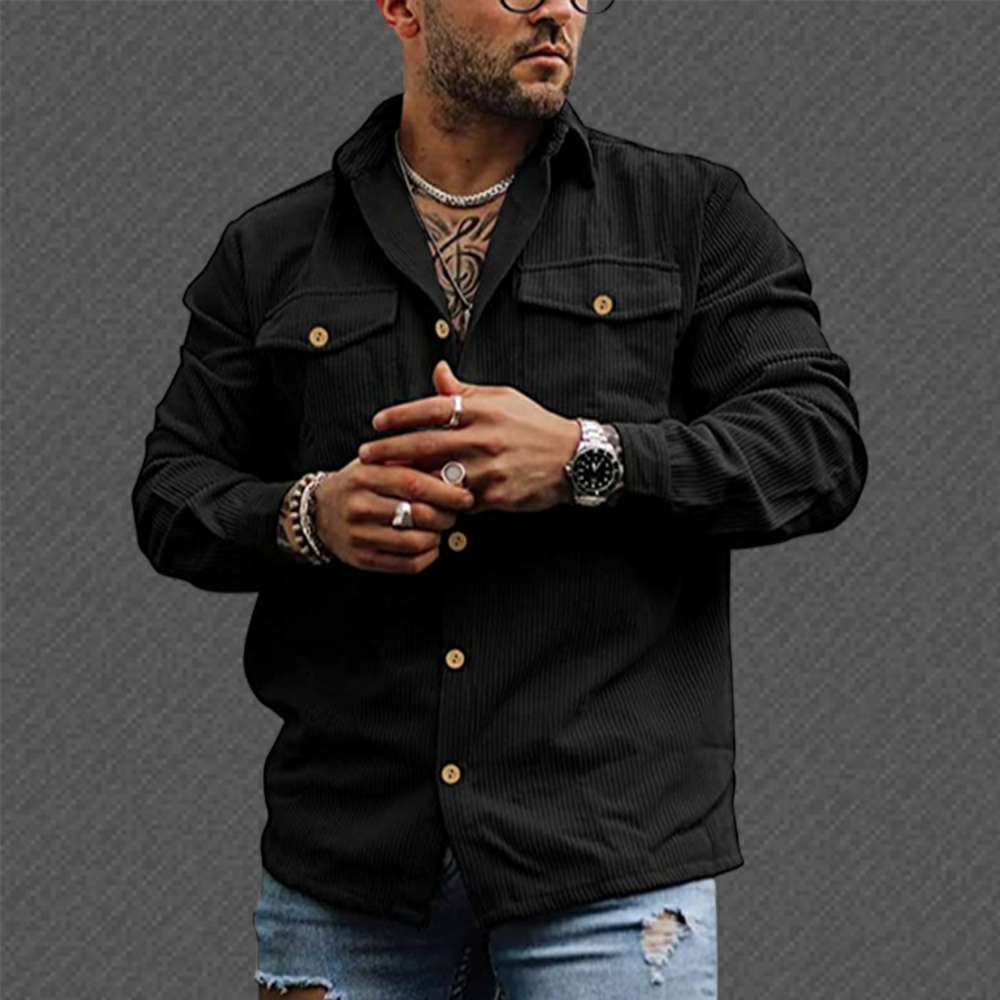 Fashion Men's Corduroy Button Pocket Long Sleeve Shirt