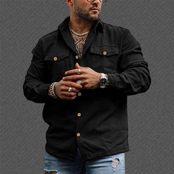 Fashion Men's Corduroy Button Pocket Long Sleeve Shirt