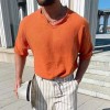 Summer new men's solid color V-neck cotton and linen short sleeves Summer new men's solid color V-neck cotton and linen short sleeves
